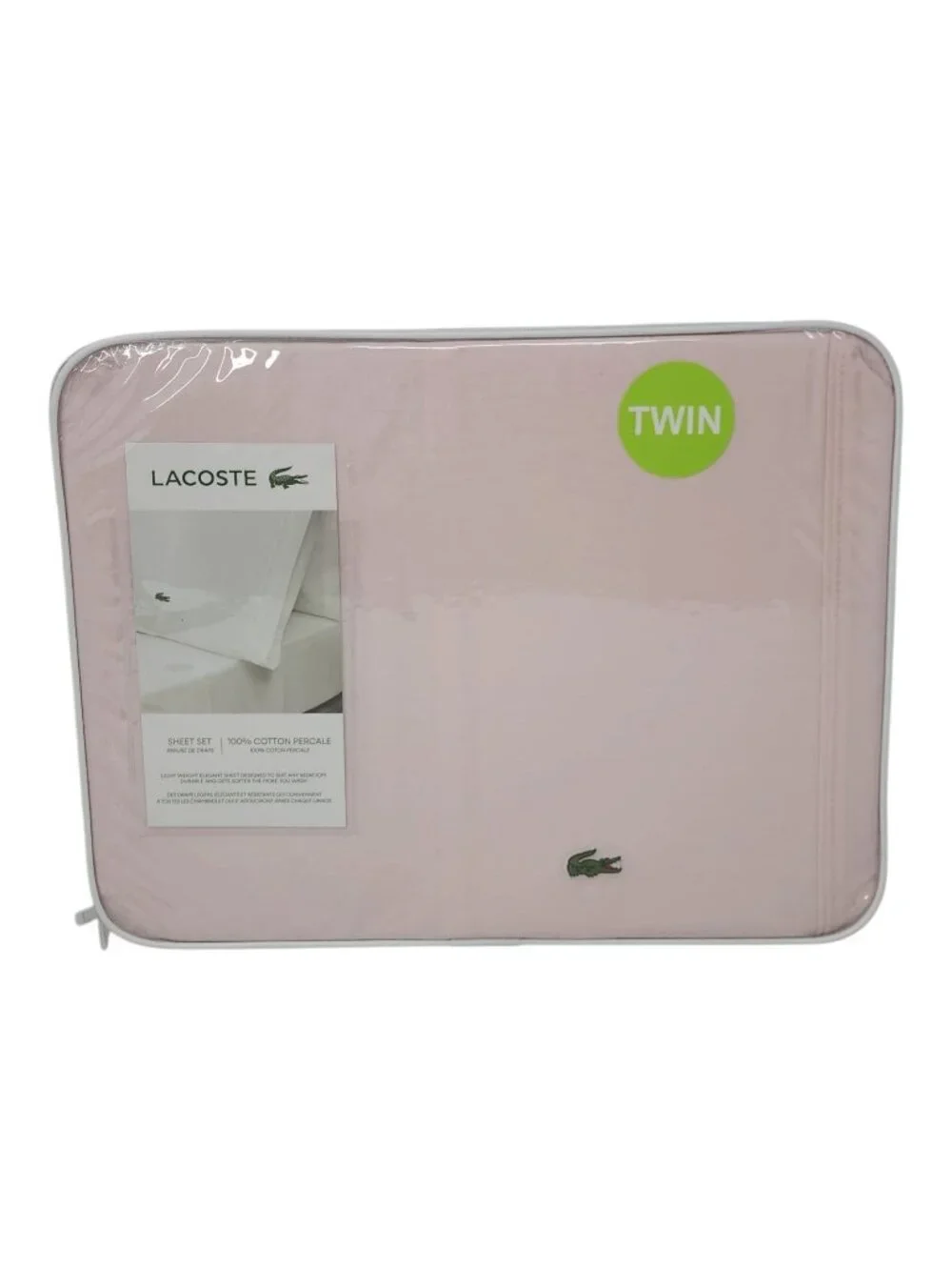 Lacoste Twin Sheet Set Pink 100% Cotton Percale Lightweight & Durable 3 Piece